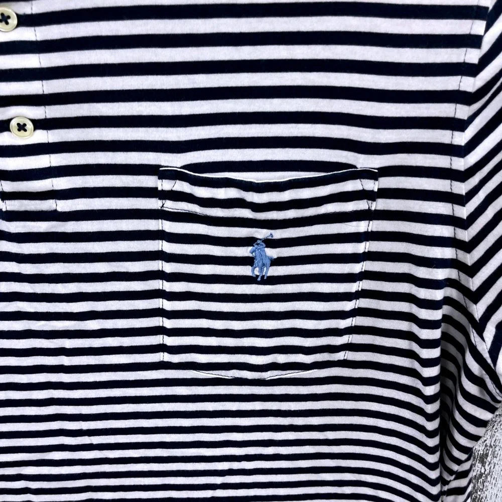 Polo Ralph Lauren Classic Fit Striped Polo Shirt Navy White XL Pony Pocket